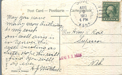 Birthday Greetings Birds Blue Flowers 1913 Embossed Postcard | eBay