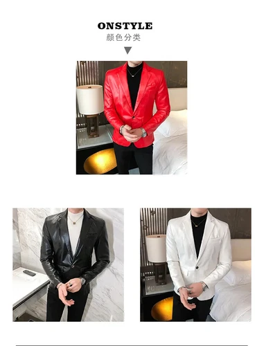 Weiße Herren Anzug Lederjacke / Herren Anzug Blazer Elegant Business Mantel - Bild 11 von 27