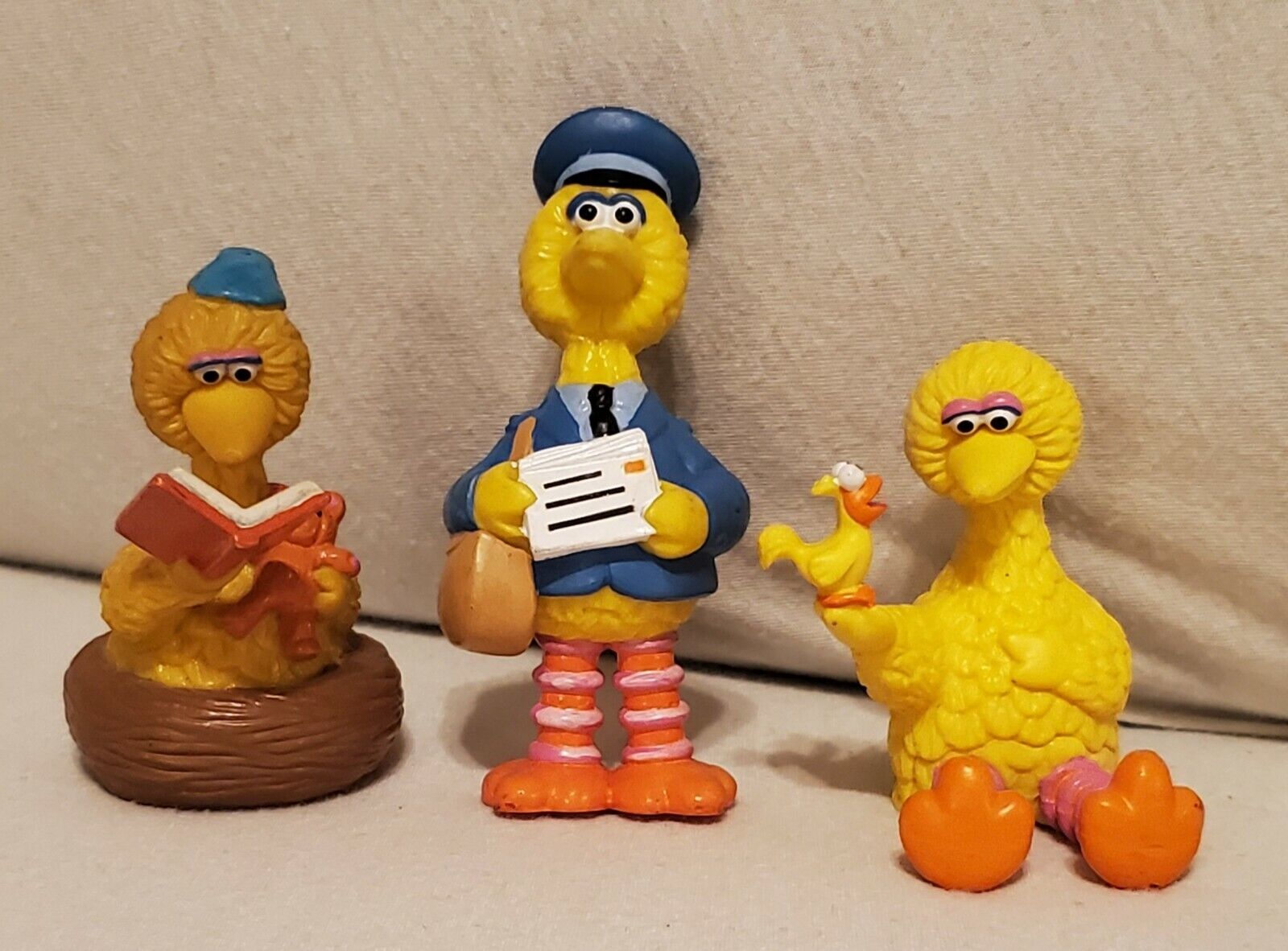 VTG Sesame Street Big Bird Figure Toy Topper Lot Mailman Bedtime Story Little
