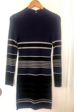 BCBGeneration  Women Navy Striped  Mock Neck Midi Sweaterdress  XXS