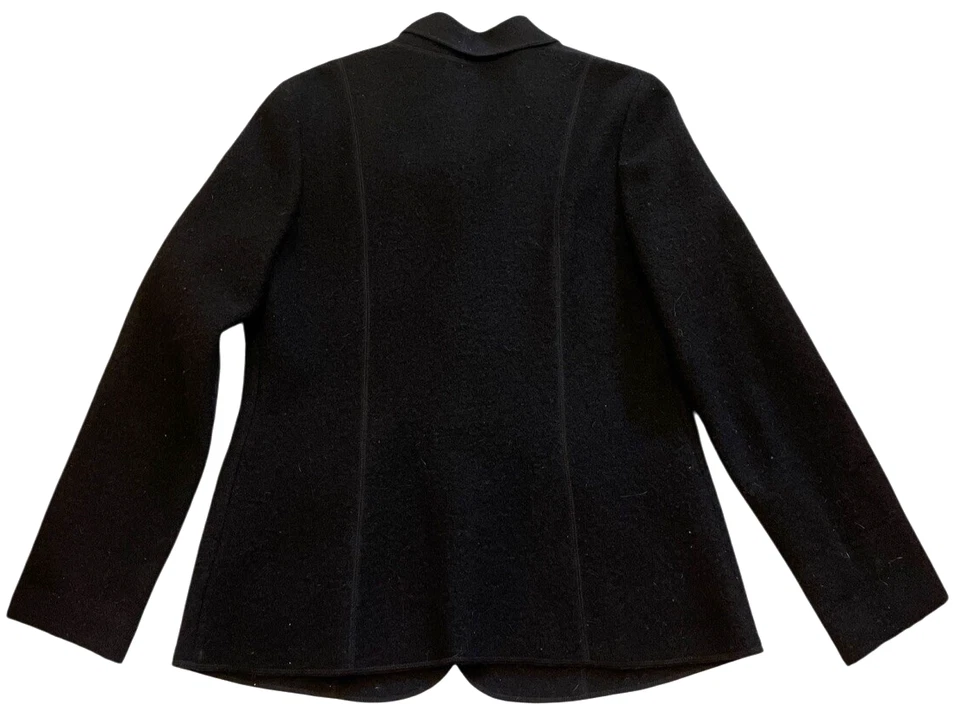 Chaqueta Lands End para mujer 14 negra lana hervida cuello muesca 3 botones bolsillos con solapa Foto 2 de 4