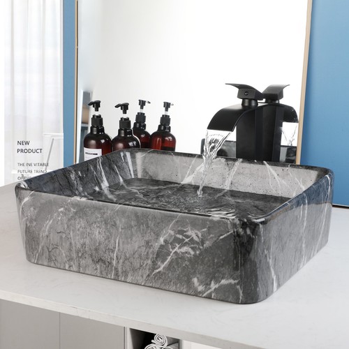 Lavabo ovale in ceramica lavabo lavabo e rubinetto miscelatore nero montato a ponte - Foto 6 di 70