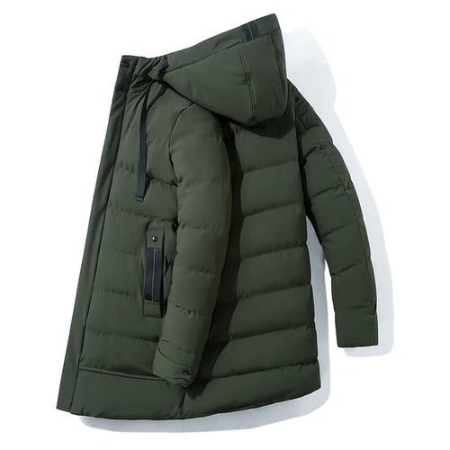 Mens Hooded Padded Long Cotton Coat Winter Longline Jacket Overcoats - Bild 18 von 26