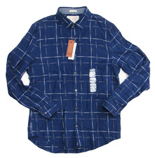 NEW Penguin Heritage Slim Fit Checked Button Down Shirt Long Sleeve Blue Medium