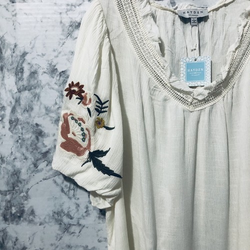 Hayden Los Angeles Blouse Womens Size Large Boho Embroidery Tan Tunic Top - Picture 5 of 14