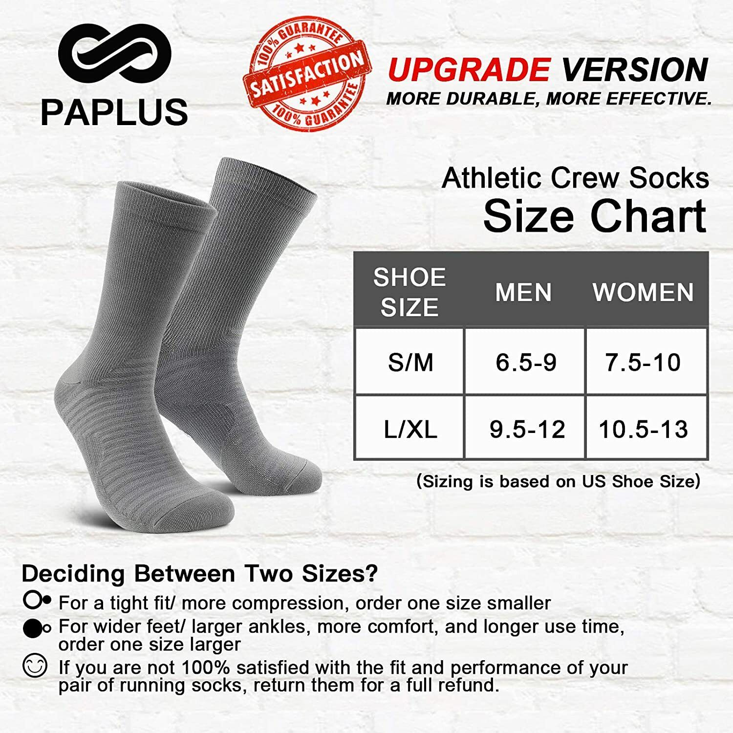 for Men & Women 6 Pairs PAPLUS Compression Athletic Crew Socks 