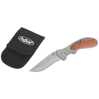 NEW Sheffield 12705 Boreal Folding Pocket Knife w/ Wood Handle & Nylon Pouch 12