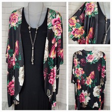 Now N Forever New $38 Small (fits Medium) Slinky Material Black Floral Kimono