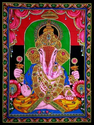 Indian Lord Deva Ganesha Goddess Wall Hanging Tapestry Pure Cotton Hippie Poster