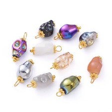 10 Glass Skull Charms Mixed Lot Halloween Findings Jewelry 17mm Gothic Skeleton