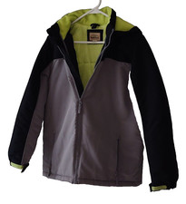 Roebuck  Co. Boys Jacket L 14/16 Black Gray yellow interior pockets warm zips