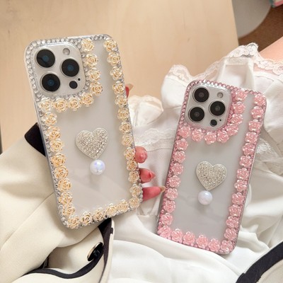 For Xiaomi Redmi Diamond Roses Flower Case Glitter Bling Phone Cover Luxury Girl