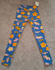 Women's LuLaRoe OS One Size Leggings Blue Large Colorful Flowers NWT