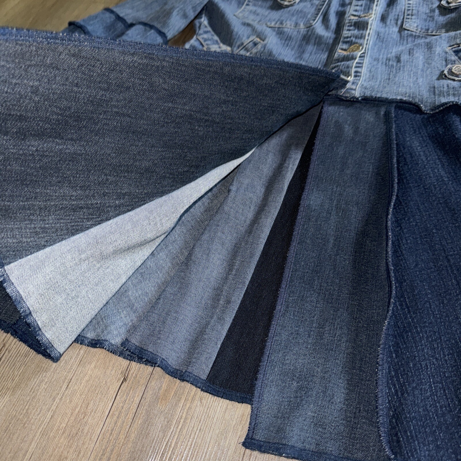 Funky Threads Jean Jacket Trench Patchwork Button… - image 10