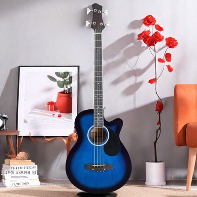 4-String Acoustic-Electric Bass Guitar Set - Basswood Body, EQ & Blue
