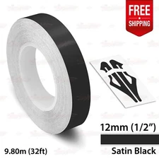 SATIN BLACK 1/2" 12mm Roll PIN STRIPE Car Striping Line TAPE Decal Vinyl Sticker