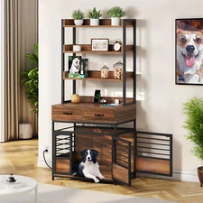 32" Dog Crate Furniture with Storage Shelves & Drawer Heavy Duty Dog Kennel Cage