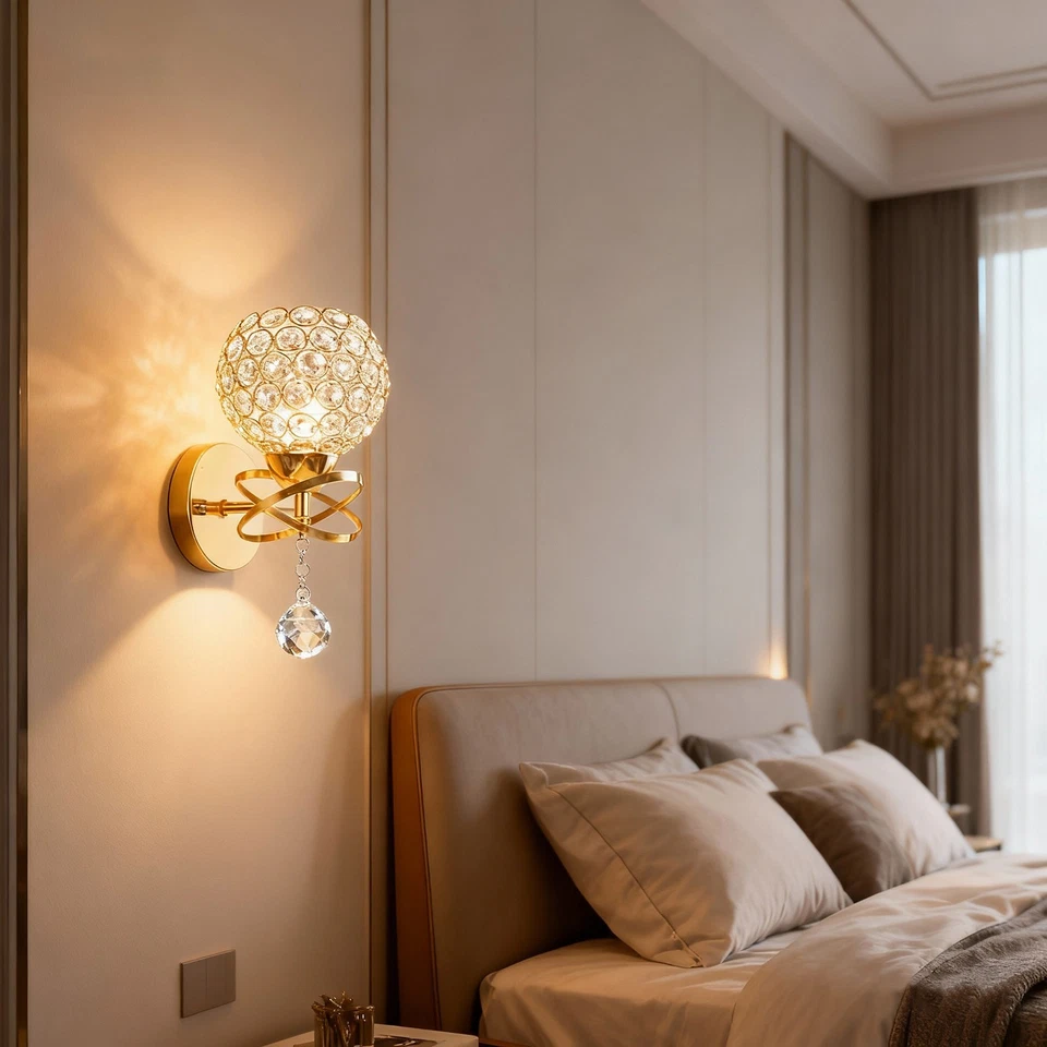 Paquete de 4 Apliques de Pared de Cristal Dorado, Base E26 Lámparas para Hogar y Dormitorio Foto 4 de 4