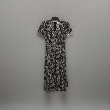 Unique Vintage Black & Ivory Floral Petula Swing Dress Sz extra Small (0) NWT