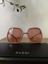 Authentic Pristine Gucci Pink Hexagonal Sunglasses w Case Horsebit Hardware