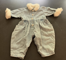 Vintage Toddler Girls Denim Coverall Faux Fur Collar  Cuffs 1990s Made USA READ