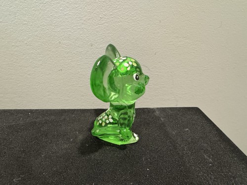 Fenton Key Lime Uranium mouse painted flowers - Picture 4 of 6