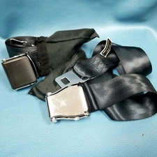 2 EUC Airplane Seat Belt Extenders w Cinch Bags Universal Black/Chrome