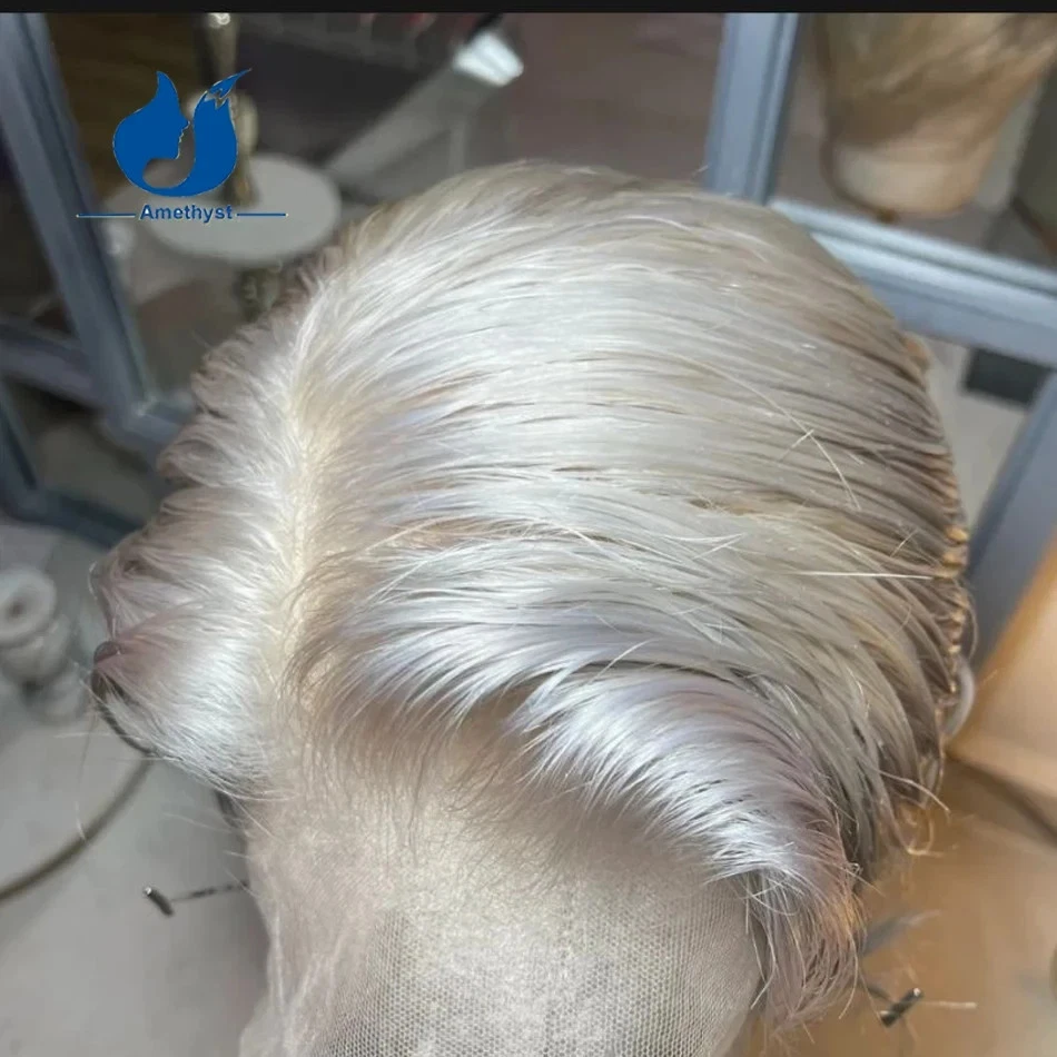 Белый платиновый светлый короткий мужской парик Pixie Cut с человеческими волосами на шнуровке для мужчин - Изображение 3 из 4