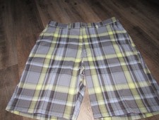 NWOT New PGA TOUR Men's 34 Plaid Golf Short Blue Gray Green Plaid 9.5" Ins Flat