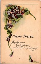 Vintage Easter Postcard Floral Design Embossed USA Made