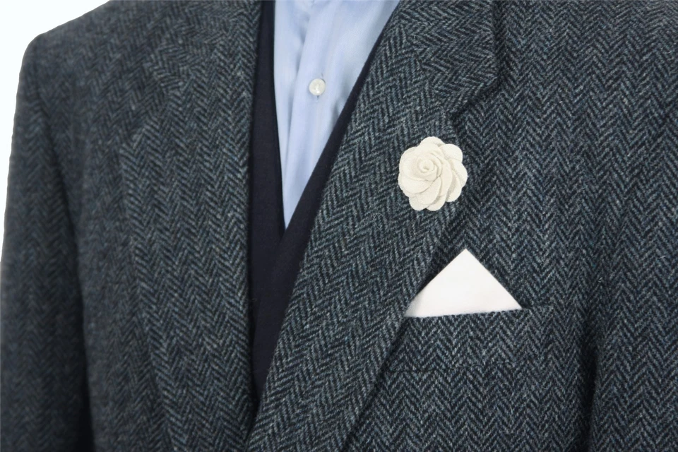 Harris Tweed Jacket Blazer 44R Herringbone Country Weave Hacking Hunting Blue - Image 4 of 4