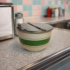 Vintage  Flip Top Diner Sugar Bowl Green Stripe -