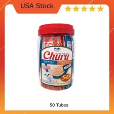 INABA Churu Creamy, Lickable Wet Cat Treats, 0.5 oz, 50 Tubes, Tuna & Chicken