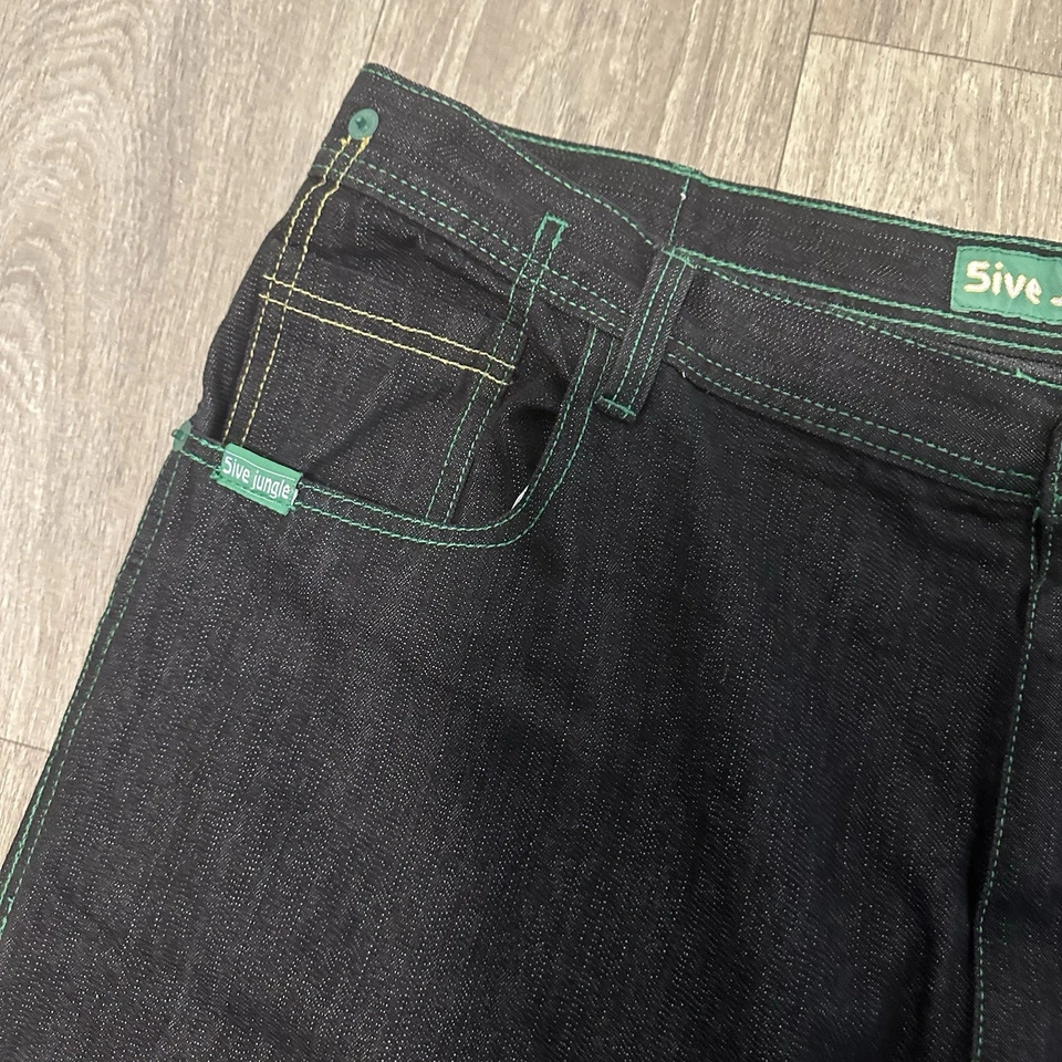 Jeans masculino vintage 5ive Jungle preto tamanho 44x30 super folgado Y2K bordado hip hop - Imagem 2 de 4
