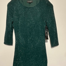 Trixxi Hunter Green Glitter Knit 3/4 Sleeve Bodycon Mini Dress XS 25Q827ZP66