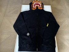 Autentica felpa con cappuccio e zip intera A Bathing Ape Bape Tiger nera XL nuova squalo