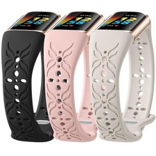 Engraved Pattern Band Compatible for Fitbit Charge 6/Charge 5 Band Women Men,...