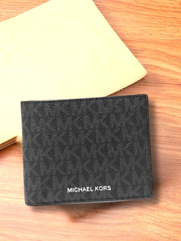 Michael Kors Men Black MK Signature Billfold Card Bifold Wallet with Passcase - Image 2 of 4
