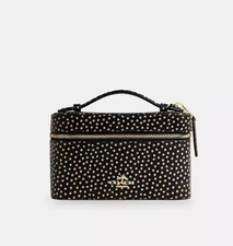 Coach Cosmetic Case With Spot Print pebble leather Gold/Black Multi CCF44