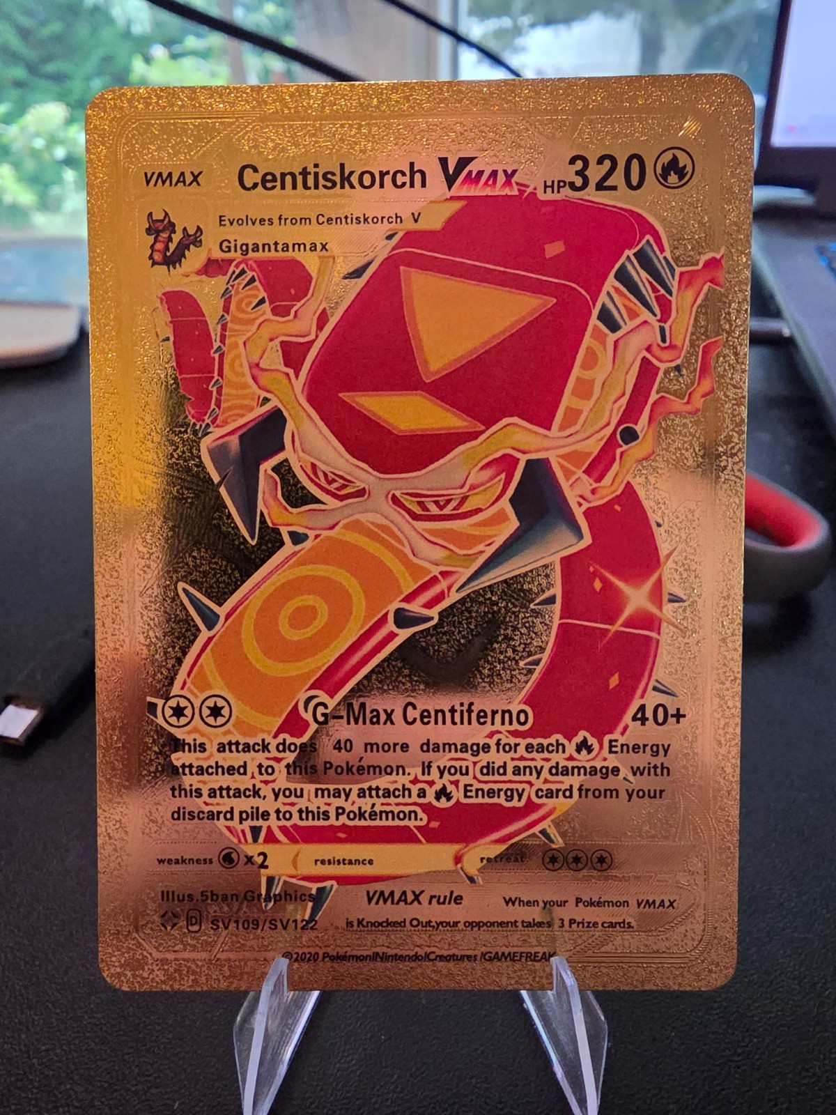 Pokémon Centiskorch Vmax 320hp Gold Foil Fan Art Collector Card TCG