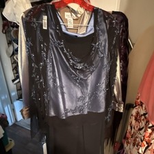 Scala Embellished Formal Dress Black Blue Silk Polyester Size M