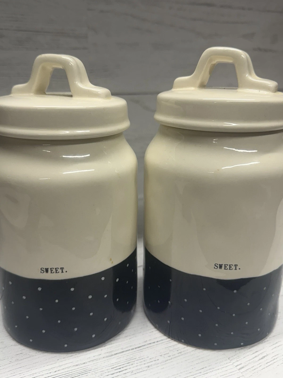 Set of Rae Dunn Sweet Polka Dot Vintage Collectible Kitchen Canisters