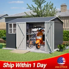 10'x8' Steel Outdoor Utility Storage Tool Shed Kit for Backyard Garden Grey