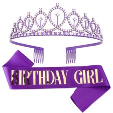 Purple Birthday Party Essentials Sash Headband Crown Tiara Cake Topper For Girl