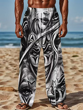 3D Skull and Floral Print Pajama Pants, Halloween Theme