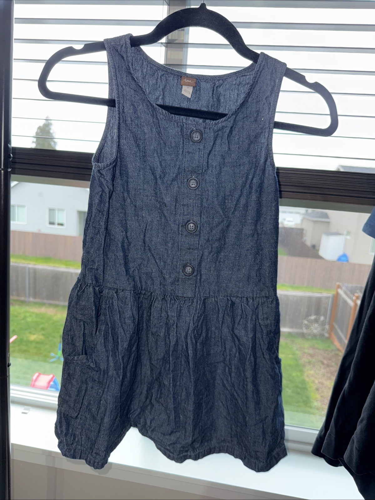 Tea Collection Chambray Denim Button Up Jumper Dress Girls Size 7