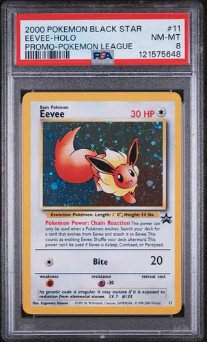 2000 POKEMON PROMO BLACK STAR #11 EEVEE-HOLO PROMO-POKEMON LEAGUE PSA 8