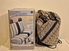 Vintage Saddleman Rugged Saddle Blanket Truck Bench Seat Cover- Black W/Headrest