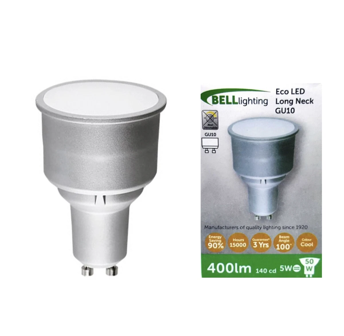 Bell 5W Long Neck GU10 LED Bulbs Very Wide Flood COOL WHITE 2 4 8 10 pack