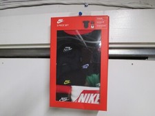 NIKE 3 PIECE BABY BODY SUIT HAT  BIB SET 0-6 MONTH NWT BLACK WHITE  RED CUTE
